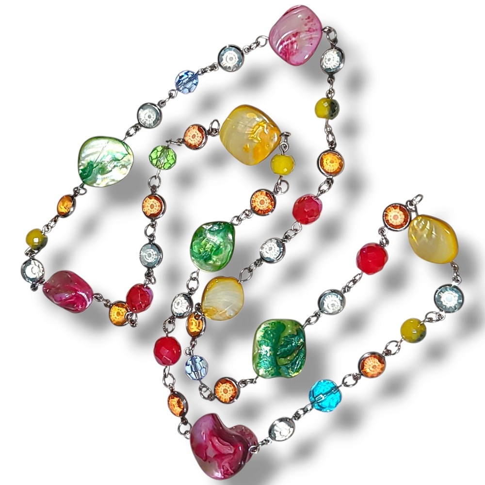 Vintage Y2K Colorful MOP, Glass, & Acrylic Beaded Necklace 32"